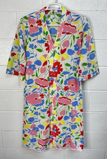 VTG 60s Floral Housecoat Duster Robe Zip Front Lounge Dress Colorful Floral M/L