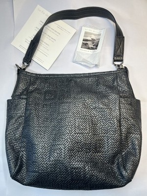 NEW Rough & Tumble Original Bucket Tote Shoulder Bag Woven Black Genuine Leather