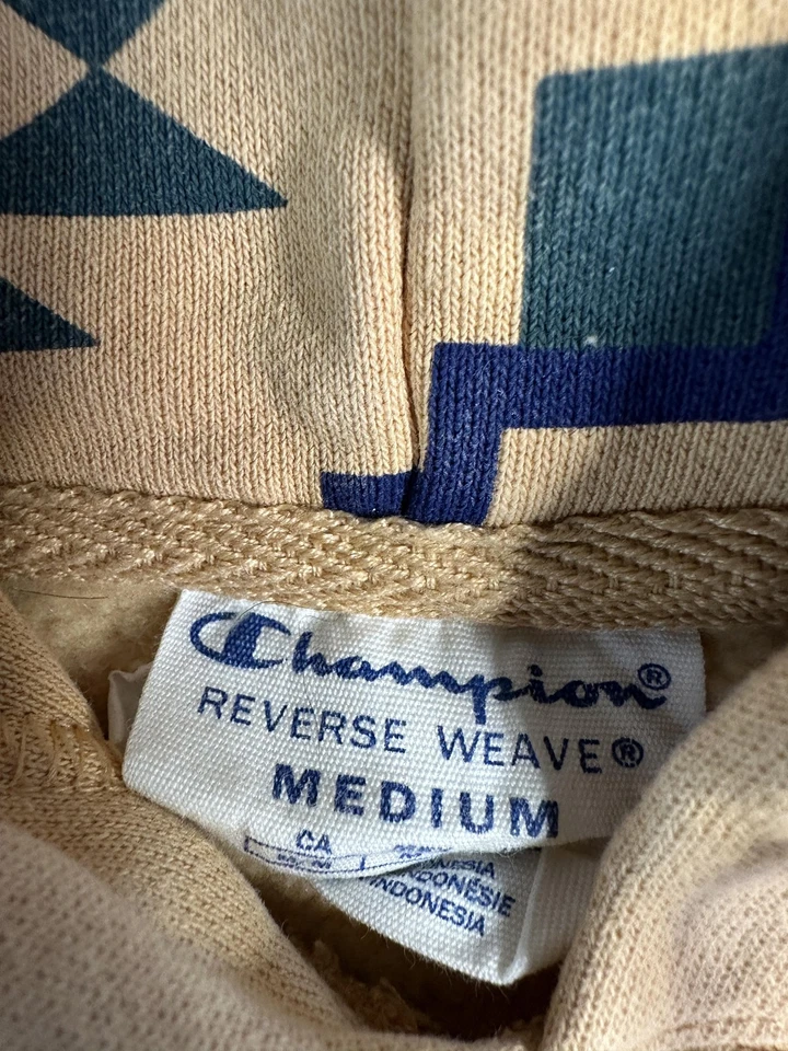 Champion 连帽衫男式中号米色阿兹特克西南反向编织套衫 — 第 4/4 张图片