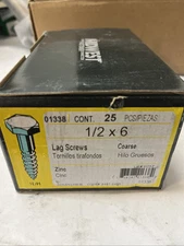 NEW MIDWEST FASTENERS 01338 BOX 25 1/2" X 6" HEX HEAD ZINC LAG SCREW BOLTS 