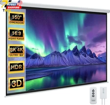 150" Projector Screen Motorized 16:9 4K HD Pull Down Retractable Projection Scre