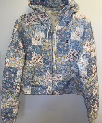 Teddy Fresh Women's Patchwork Zip-Up Crop-fit Hoodie Pastel Floral Size XXL