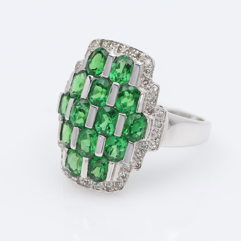Rich Green Tsavorite Ring 14K Solid White Gold Natural Green GemStones
