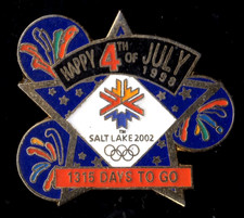 SALT LAKE 2002 OLYMPIC GAMES. COUNTDOWN PIN. HAPPY 4TH OF JULY. 1315 DAYS TO GO