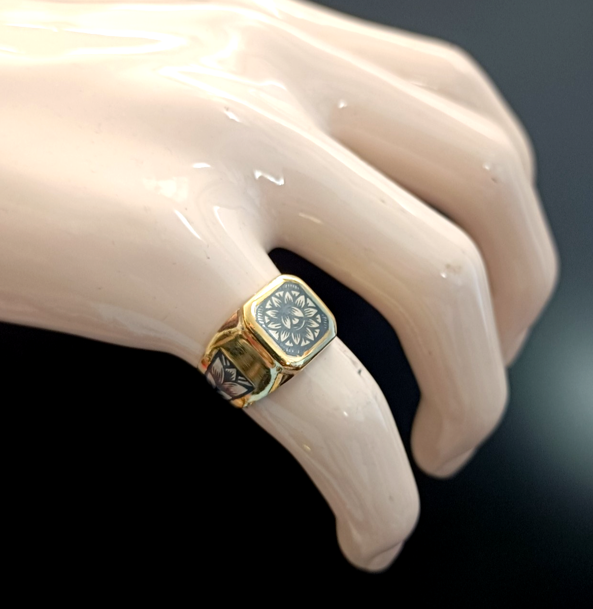 Men's Signet Ring Gold Over Silver 875 Russian Star Vintage Square