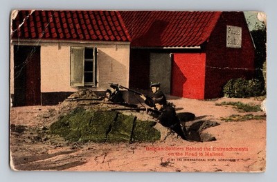 WWI Belgian Soldiers Behind Entrenchments Postcard Road To Malines RPPC C.A. 145