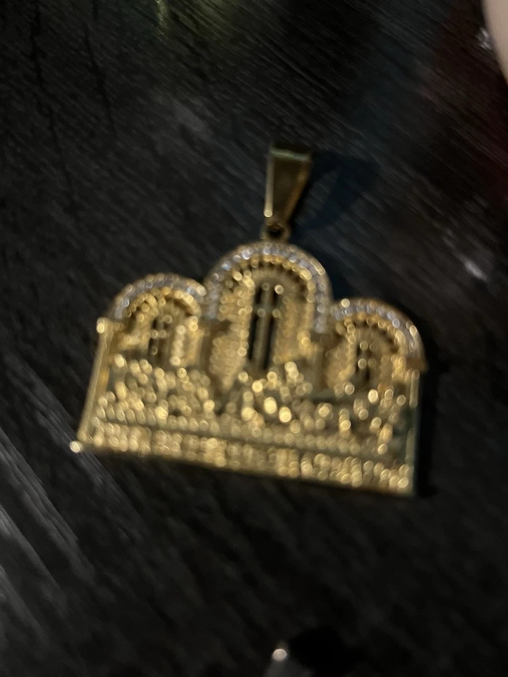 Collar colgante pieza Jesús pieza plata esterlina 925 maciza chapado en oro de 14k circonita helada Foto 4 de 4