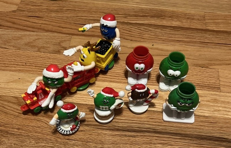 M&Ms Candy Topper Ornament Figures Holiday Train Vintage Collectibles Set of 9