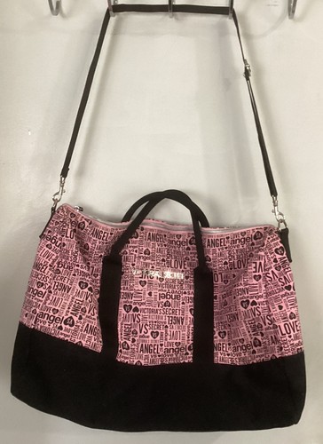 Victoria Secret Logo Weekender Bag  Large Pink Black Travel Overnight Excellent