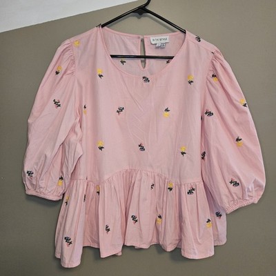 In The Style Women s Pink Floral Embroidered Frill Top 1/2 Sleeves Size 14