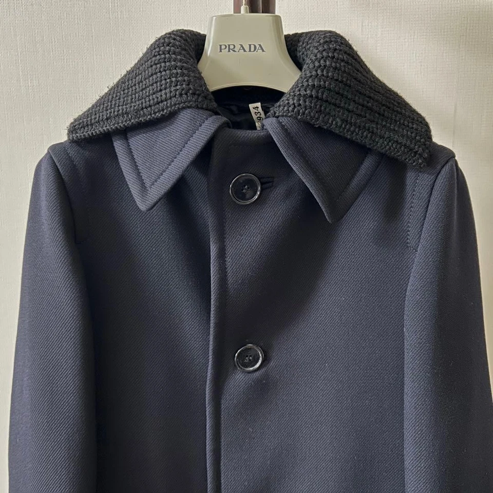 PRADA Men's wool coat size 46 navy made in Italy - Image 2 of 4