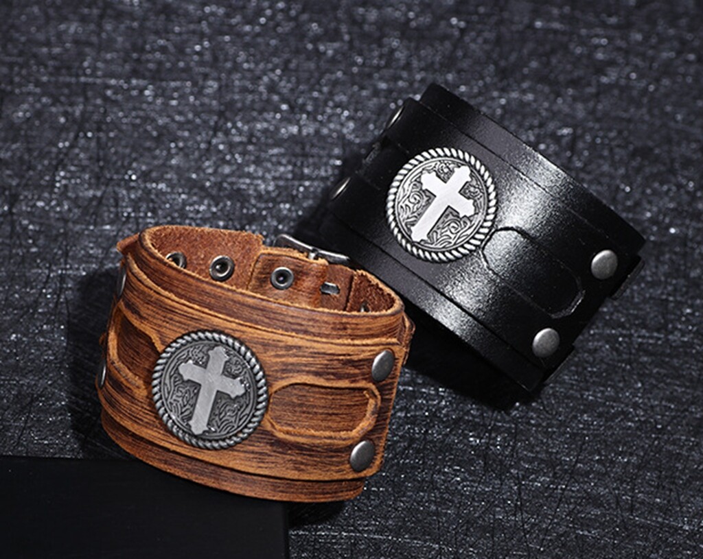 Punk MEN/ Women Cross Vintage Wide Genuine Leather Wrist Band