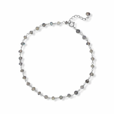 Genuine Labradorite Bead Anklet Sterling Silver Adjustable Length