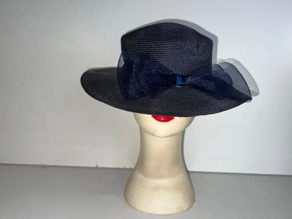 Women Elegant Bowknot Navy Flat Wide Brim Floppy Summer Sun Hat OLS-HT005