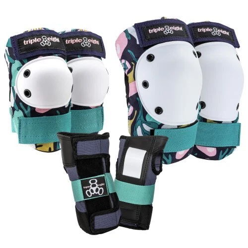 Triple 8 Saver Series 3 Pack Safety Pads Knee Elbow Wrist - Floral