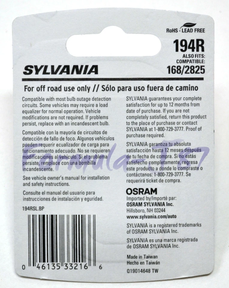 Sylvania Luz LED 194 T10 Rojo Dos Bombillas Marcador Lateral Trasero Estacionamiento Repuesto Foto 3 de 4