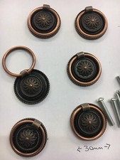 Produktbild - 6 Vintage Schubladengriffe, Kupfer Messing Knopf, Antik Stil Rund Ziehgriffe Ring