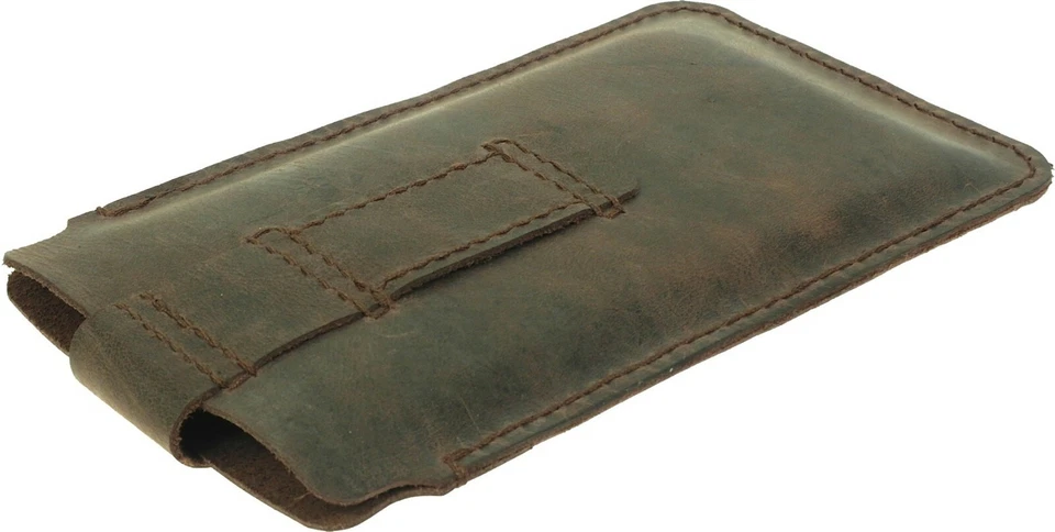 FUNDA FUNDA DE CUERO GENUINO COSIDA A MANO CON TRABILLA PARA CINTURÓN PARA TELÉFONOS GRANDES Foto 4 de 4