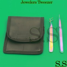 SET OF 2 MULTI TITANIUM RAINBOW COLOR JEWELER STYLE TWEEZERS 6  N1 FINE POINT