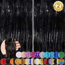 Black Fringe Curtain Party Streamers 2Pack 3.3x8.3 Ft Foil 2Pack,