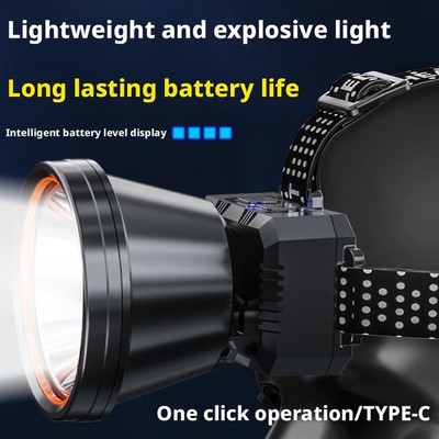 New LED Headlamp Strong Light Long-range Rechargeable Waterproof Super I4S4