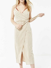 URBAN OUTFITTERS Quebec Beige Linen Side-Tie Midi Halter Wrap Dress ~ Size Small