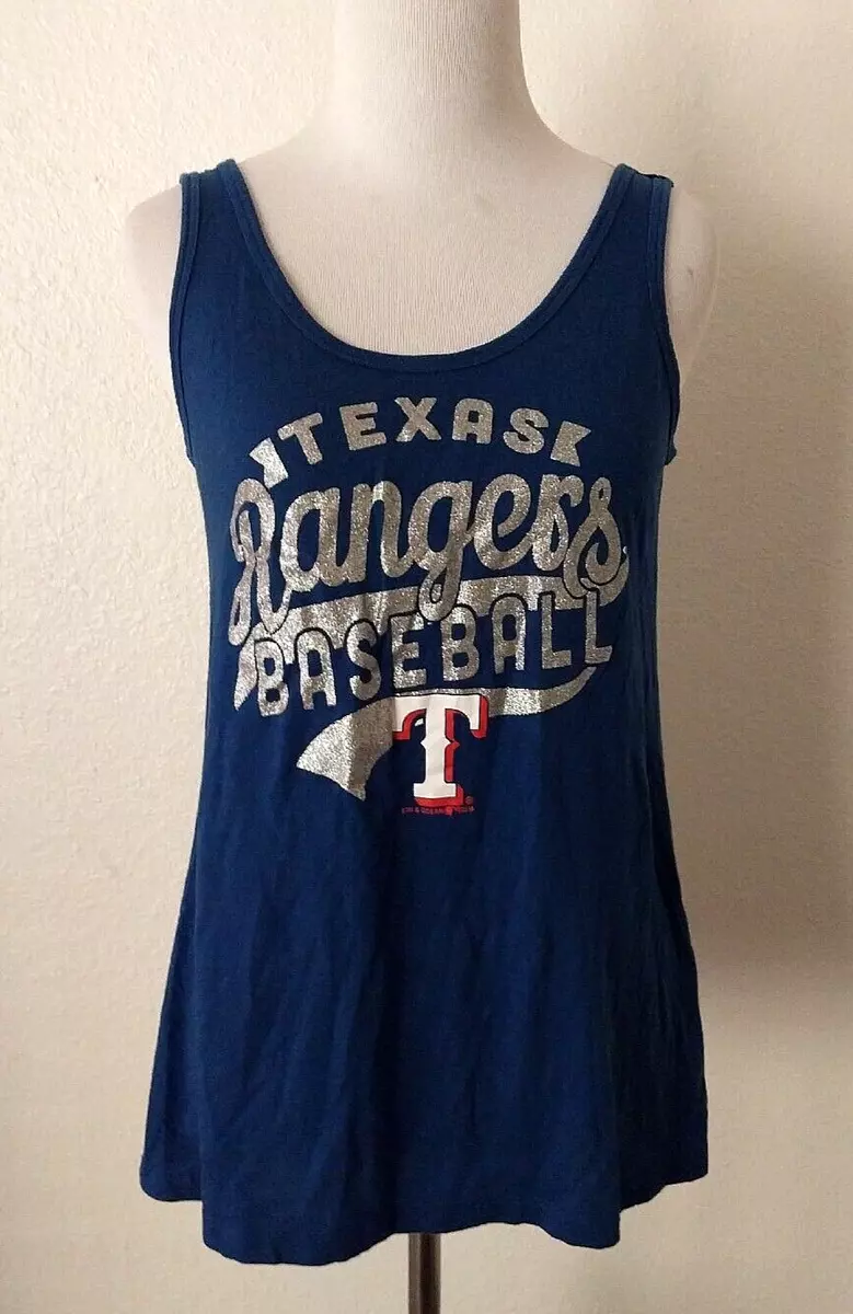 TEXAS RANGERS BASEBALL TANK TOP BLUE SILVER GLITTER 5th & OCEAN WOMEN'S  SMALL