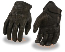 Milwaukee Leather SH812 Men's Black Perforated Leather Gloves Knuckle Protection