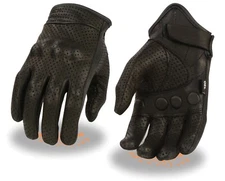 Milwaukee Leather SH812 Men's Black Perforated Leather Gloves Knuckle Protection