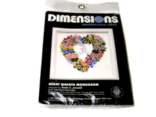 VTG Dimensions Heart Wreath Monogram Counted Cross Stitch Kit 5" x 5" Floral 