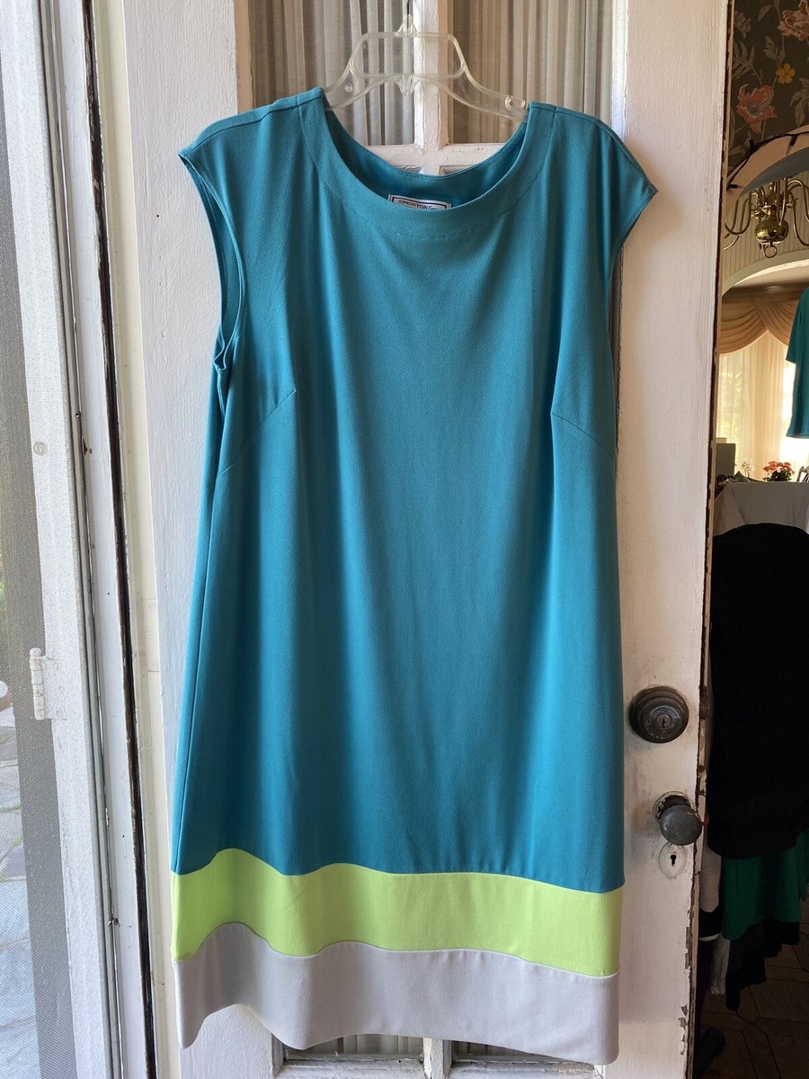 green color block dress Green Color Block Midi Dress w/ Pockets - main image 1