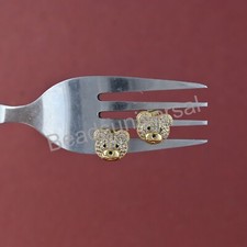 18K GOLD PLATED STUD TEDDY BEAR AND ANTI TARNISH WHITE MICROPAVE CZ EARRING
