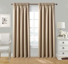 Pair Pencil Pleat Tape Top Plain Thermal BLACKOUT LINED Curtains with Tie Backs.