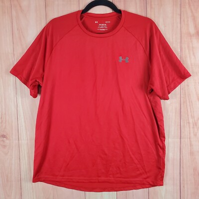 Under Armour Tech Mens T-Shirt Large Red Short Sleeve Crew Training Pullover
