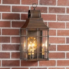 Stenton Outdoor 3-Light Wall Light in Solid Weathered Brass or Antique Copper