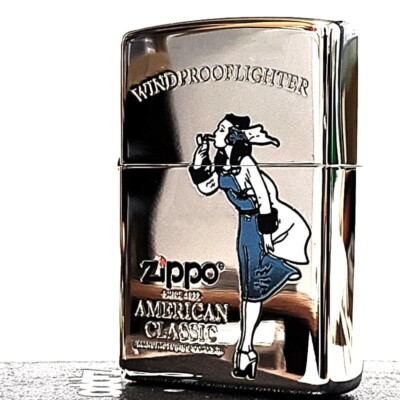 Zippo Windy American Classic Mirror Finish Silver Blue Regular 