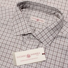 Luciano Barbera NWT Casual Button Down Shirt Size 2XL in White/Brown 100 Cotton
