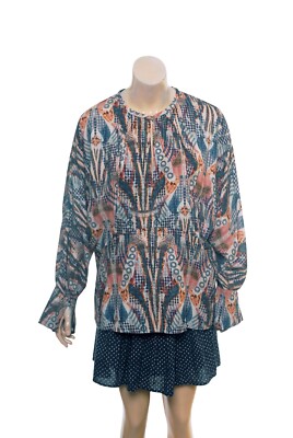Iro Printed Top M 40 Women's Casual Long Sleeve Round Neck Boho Blouse NEW 35502