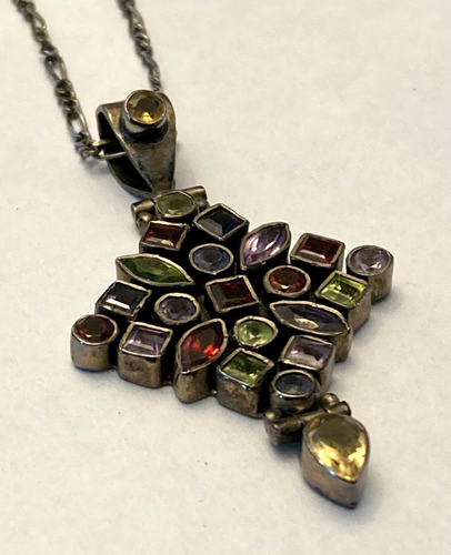 Vintage marked made Italy 925 silver and multi gemstone necklace 20" - Picture 7 of 14