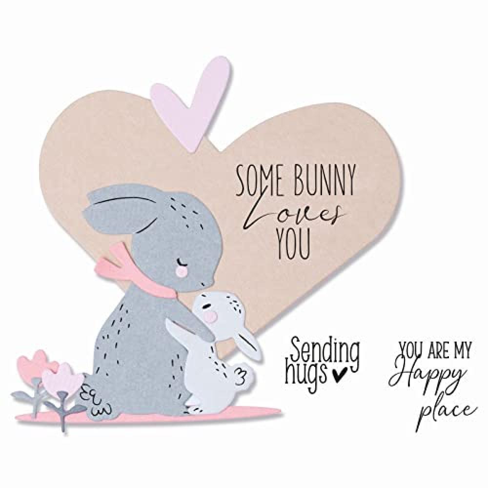 Sizzix Framelits Die Set 8PK con timbri 5PK Bunny Love di Olivia Rose, 665653 -
