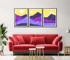 Mountrains & Moon Watercolor Set of 3 Poster Wall Art Prints Unframed QUALITY