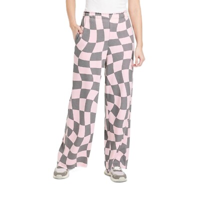 Grayson Threads Women's XS Pink & Gray Wavy Check Print Wide Leg Fleece Joggers