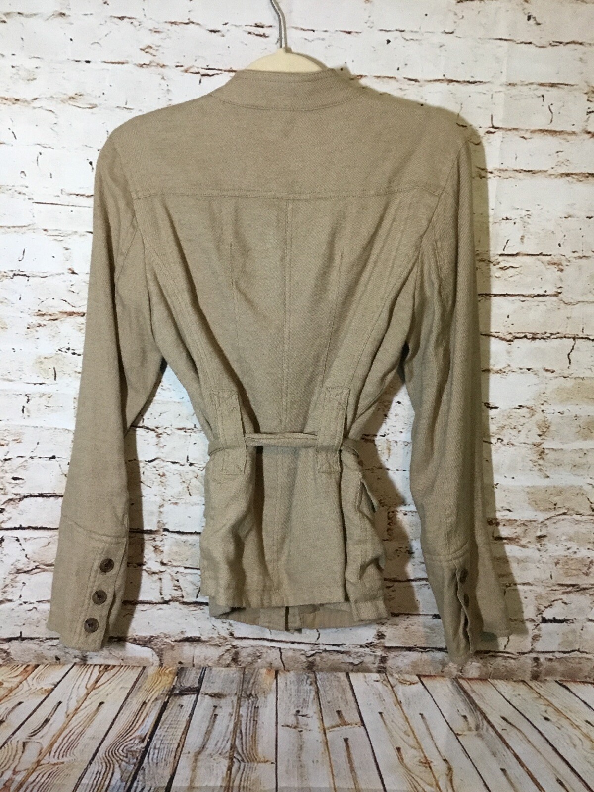 ZARA Basic Jacket Medium Linen Blend Tie Waist Bu… - image 3