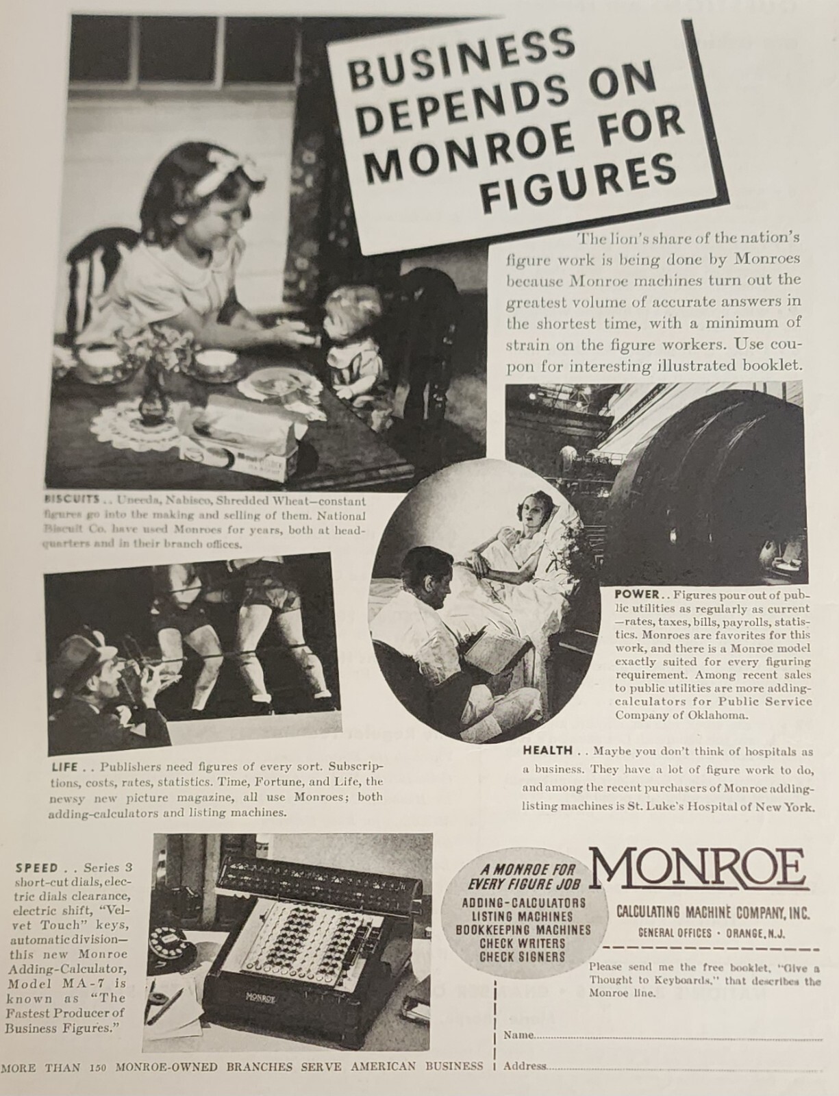 Monroe Calculator Adding Machine Picture Magazine Ad For Every Job Vtg Decor-image