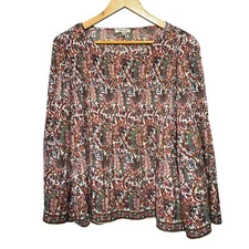 Max Studio Women’s Floral Print Blouse Size L Long Sleeve Lightweight Top