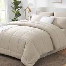 Full Size Comforter Sets Oatmeal, 7 Pieces Bed in a Bag, Oatmeal
