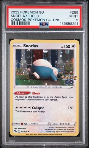 2022 POKEMON GO COSMOS-POKEMON GO TINS #055 SNORLAX-HOLO PSA 9