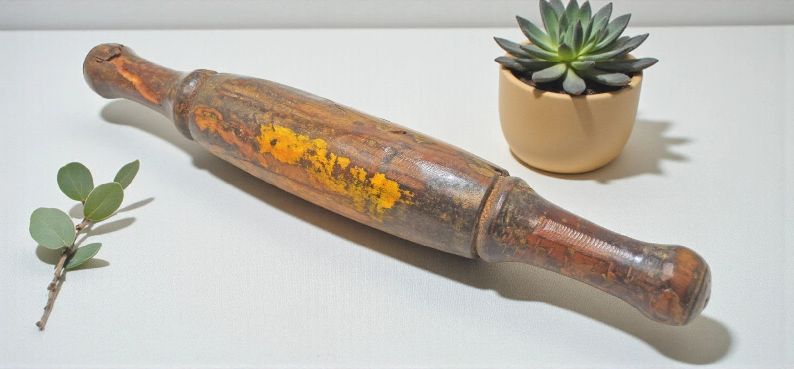 Antique Wooden Large Chapati Bread Rolling Pin Belan Original Old Hand Carved
