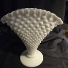 Fenton White Milk Glass VTG Hobnail Fan Vase Ruffled Crimped Edge