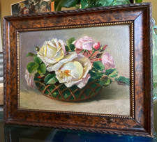 Stillleben mit Rosen. Gemälde um 1930. Mit Rahmen: 20,5x25,5 cm.